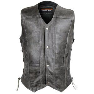 High Mileage Men's Distressed Gray Ten Pocket Leather Vest